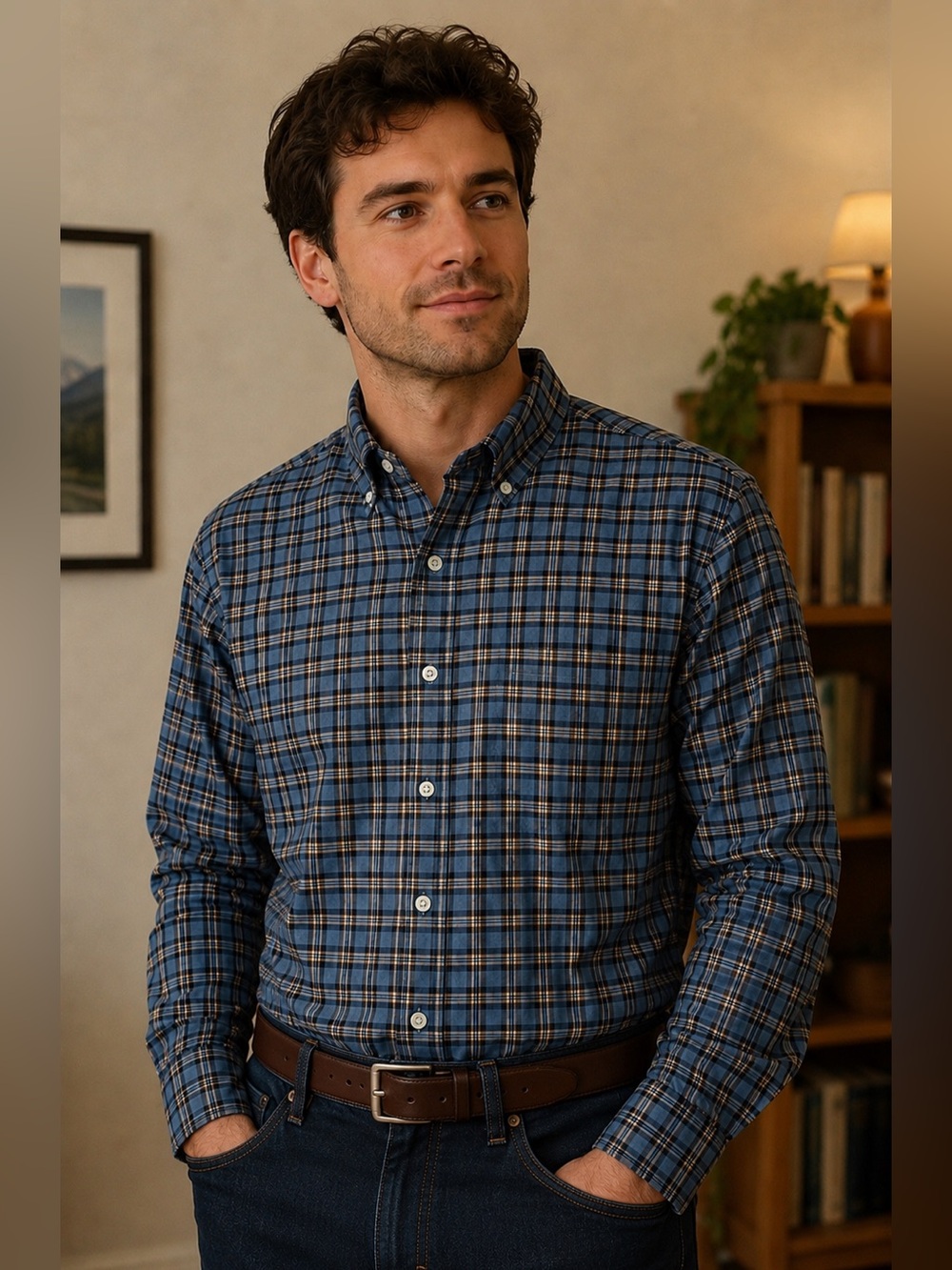 Croft & Barrow Blue and White Plaid Casual Shirt